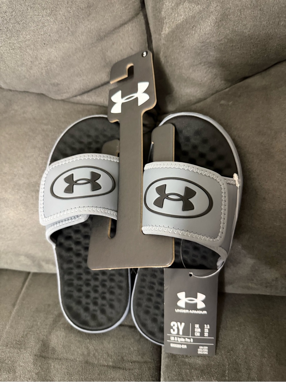 Under Armour Gray and Black Boys' Slide Sandals